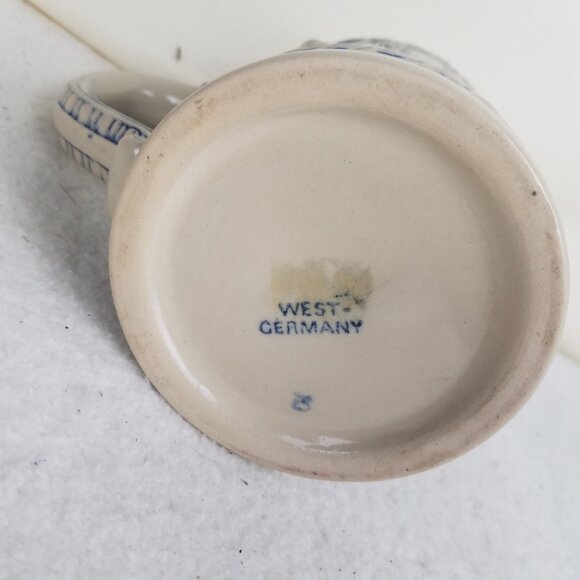 Beer Stein Pewter Lid Vtg Gerz West Germany Blue‎ And Beige tavern scene - Picture 6 of 11